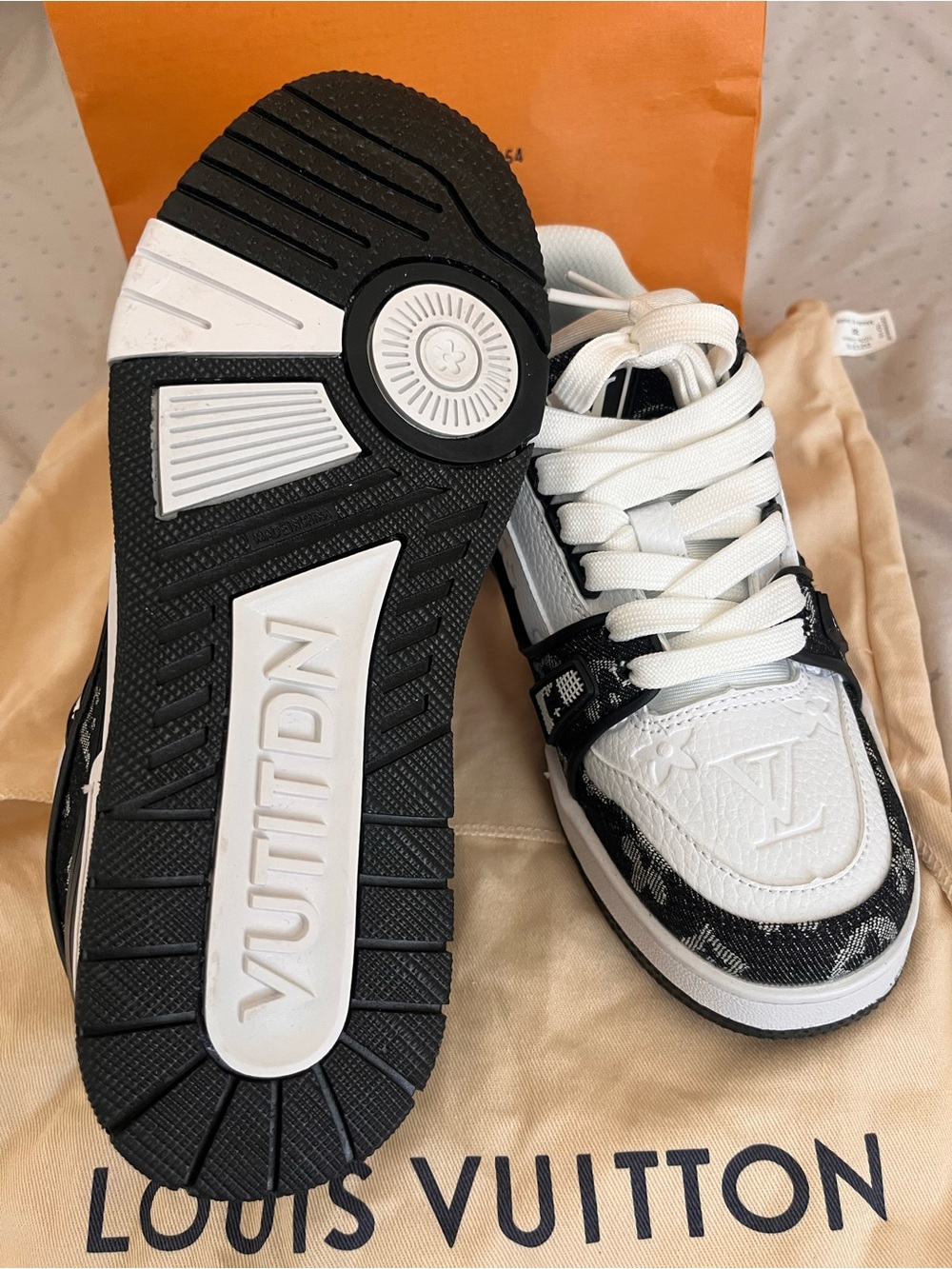 Louis Vuitton Kids Black and White Monogram Low-Top Sneaker